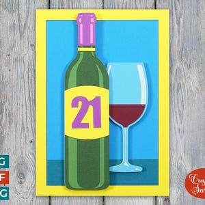 Wijnkaart SVG | Gelaagde wijnfles wenskaart snijbestand