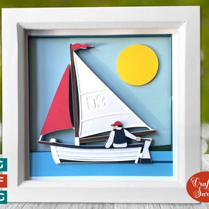 Segeln Schatten Box SVG | Sommer-Segelboot-Schnittdatei