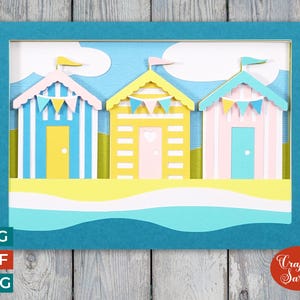 Cartão de Cabanas de Praia SVG | Arquivo de Corte para Cartão de Saudações de Cabanas de Praia em Camadas