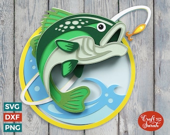 Fishing SVG | Layered Jumping Fish Cutting File