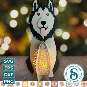 Lanterne Husky SVG | Fichier de découpe de conception de lanterne 3D Malamute