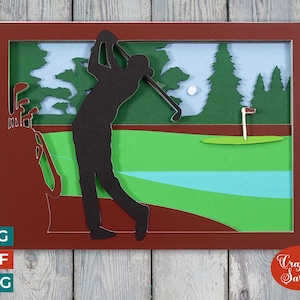 Carte de golf SVG | Fichier de découpe pour carte de voeux de sport de golf en couches