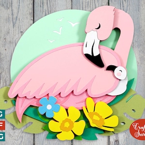 Flamingo & Chick SVG | 3D Layered Mother and Baby Flamingo Cut File