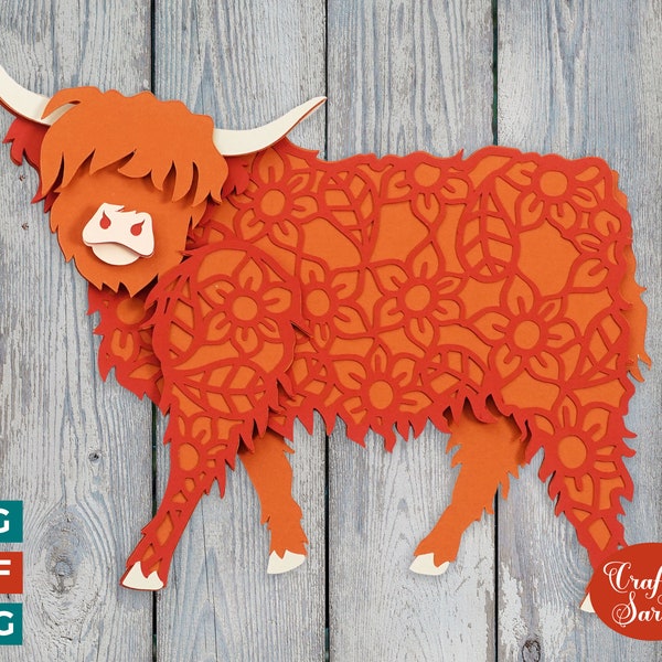 Highland Cow SVG | Layered Highland Cattle Cutting File