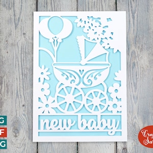 Nuovo biglietto per carrozzina per neonati / Biglietto di auguri per passeggino a strati SVG