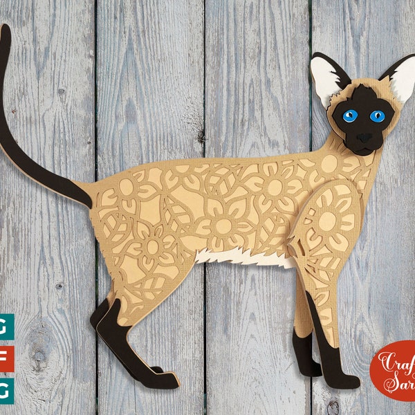 Siamese Cat (Standing) SVG | Layered Siamese Cat Cutting File