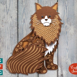 SVG en couches de chat Maine Coon | Lime à découper pour maine coon