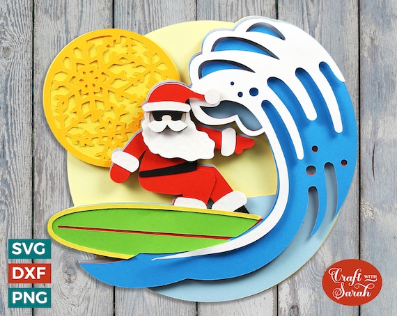 Surfing Santa SVG | Layered Summer Christmas Cutting File