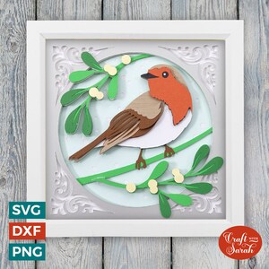 Rotkehlchen Schattenbox SVG | Weihnachts-Schattenbox-Schnittdatei