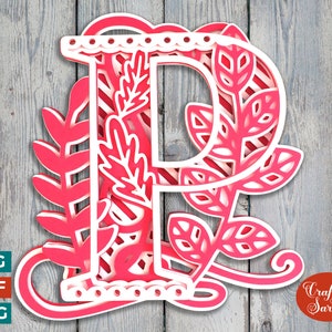 Alfabeto de filigrana 3D con la letra P SVG para Cricut, monograma P SVG 3D