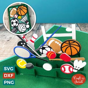 Cartão pop-out de bolas esportivas SVG | Arquivos de corte de cartão de felicitações esportivas em camadas