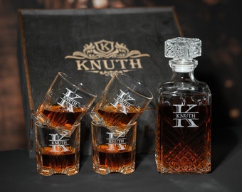 Engraved Whiskey Decanter Set with Whiskey Glasses - Etched Glasses Set with Whiskey Stones - Groomsmen Gifts, Groomsmen Proposal