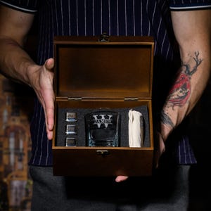 Personalized Whiskey Glass Set: Steel Stones, Engraved Gift Box
