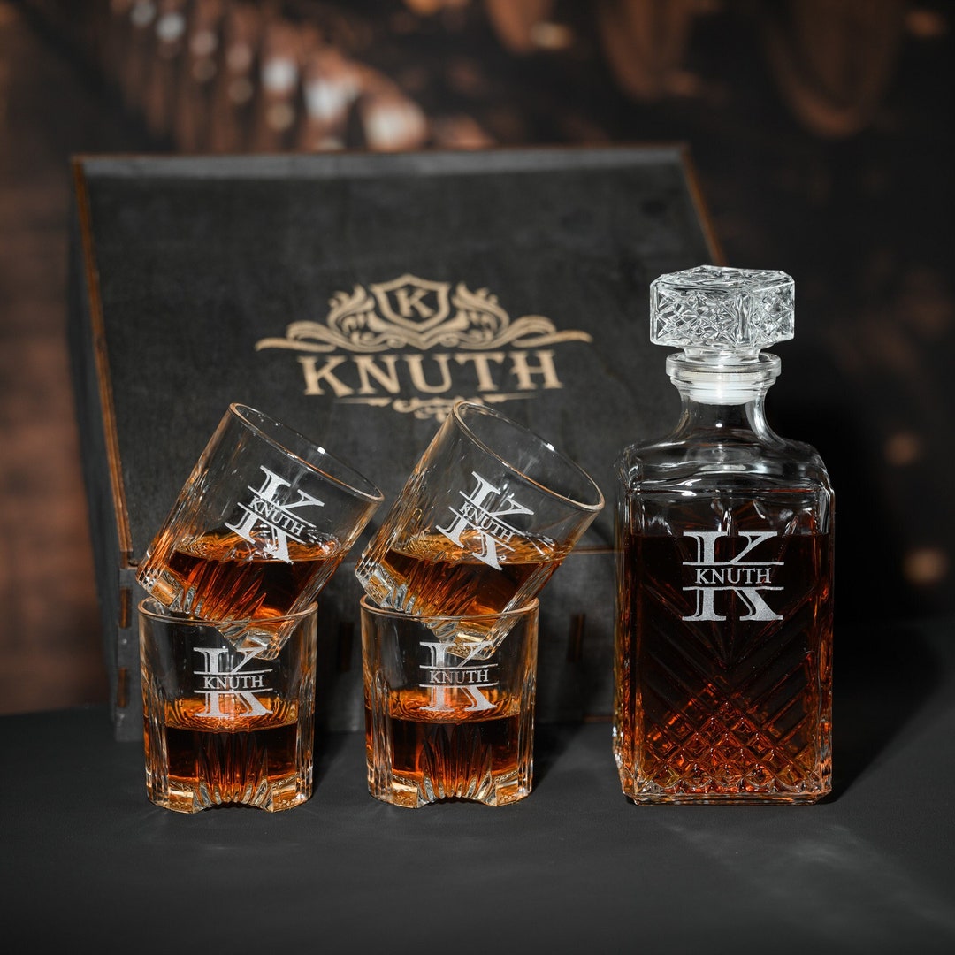 Engraved Whiskey Decanter Set With Whiskey Glasses Etched Glasses Set ...