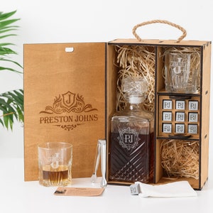 Groomsmen Gifts - Personalized Whiskey Decanter Set with Whiskey Stones - Vintage Italian Glasses Set - Best Man Gift