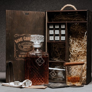 Barware Decanter Set with Whiskey Stones – Personalized Whiskey Glasses Set – Boyfriend Gift, Groomsmen Gifts, Gifts for Dad, Christmas Gift