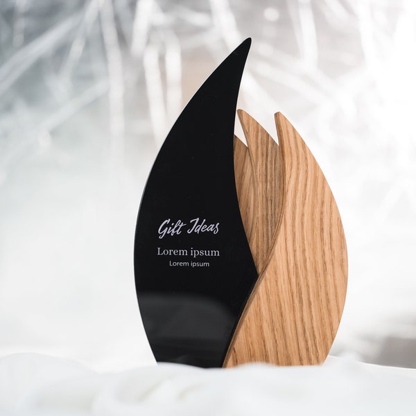 Corporate Gift - Personalized Wooden Trophy, Custom Acrylic Award, Modern Triangle Wooden Trophy - Great Gift For Any Event
