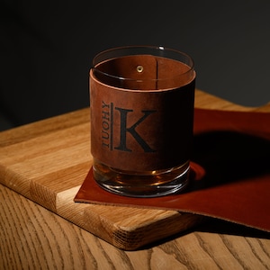 Crystal Whiskey Glass with Personalized Leather Wrap - Engraved Bourbon Glass in Gift Box - Graduation Gift, New Job Gift, Promotion Gift