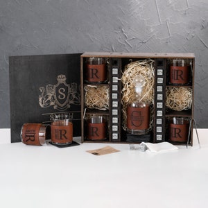 Personalized Retiremen Gift - Engraved Leather Wrapped Whiskey Decanter Set with Whiskey Stones - Boyfriend Gift - Birthday Gift