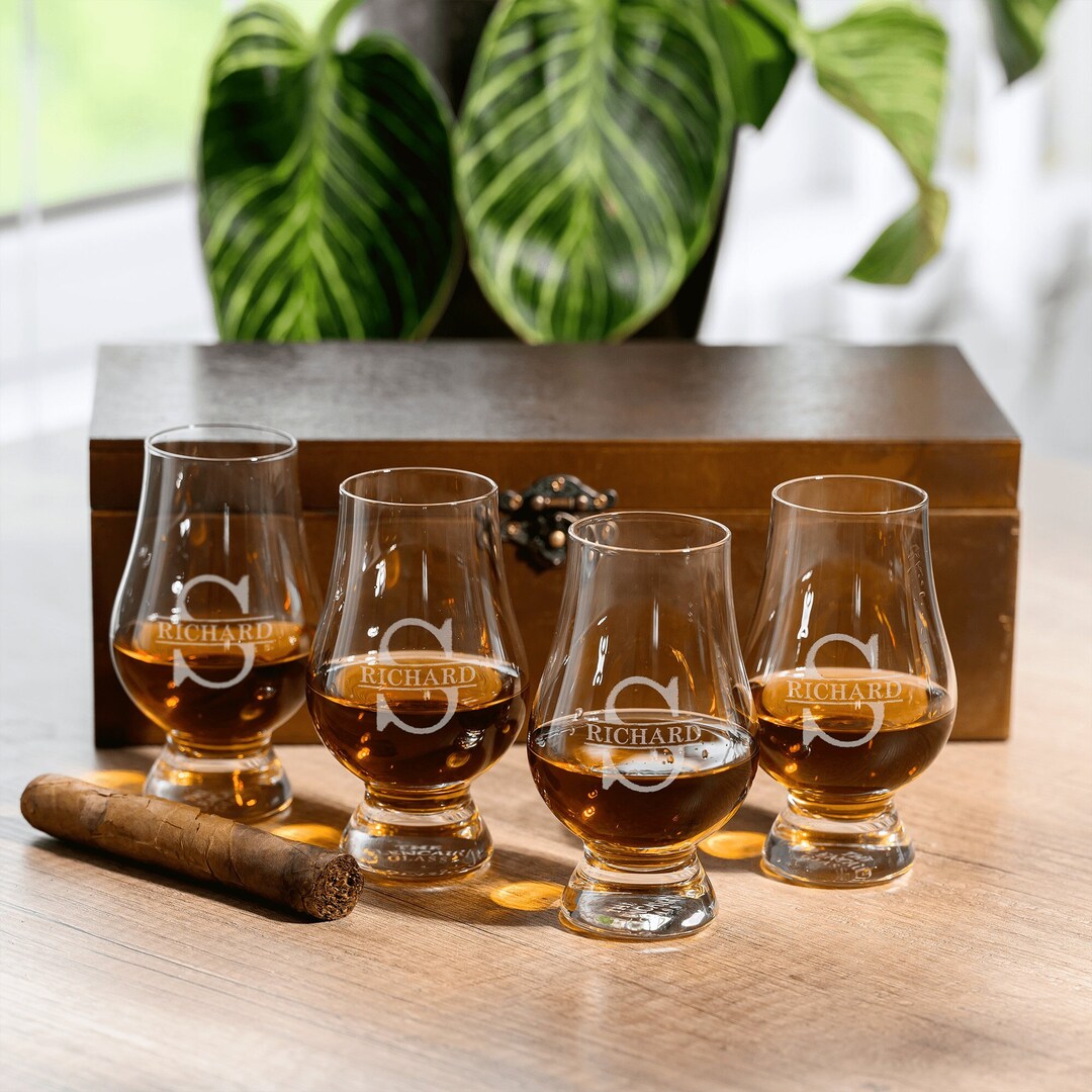 Personalized Glencairn Glasses Set, Luxury Whiskey Glasses Set, Engraved Wooden Box With Whiskey ...