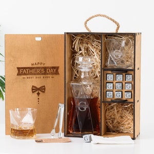 Engraved Whiskey Decanter Set: Vintage Italian Glasses & Whiskey Stones