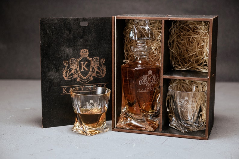 Personalized Quadro Decanter Set With Whiskey Stones. Engraved Etsy
