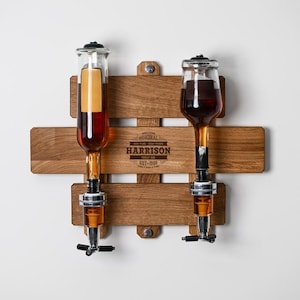 Engraved OAK Wall Whiskey Dispenser, Authentic Bourbon Dispenser, Home Bar Wall Decor - Whiskey Gifts, Housewarming Gifts, Gifts for Men