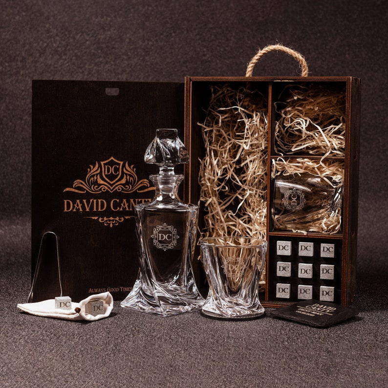 Personalized Whiskey Glases Set Engraved Decanter Set with Whiskey Stones Excellent Gift for Him, Birthday Gift, Anniversary Gift image 5