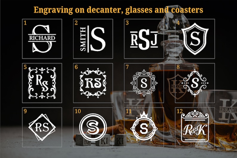 Personalized Whiskey Glases Set Engraved Decanter Set with Whiskey Stones Excellent Gift for Him, Birthday Gift, Anniversary Gift image 9