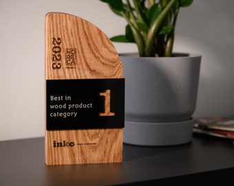 Personalized Recognition Award, Modern Custom Wooden Trophy, Stylish Office Award - Excellent Gift for Business Partner
