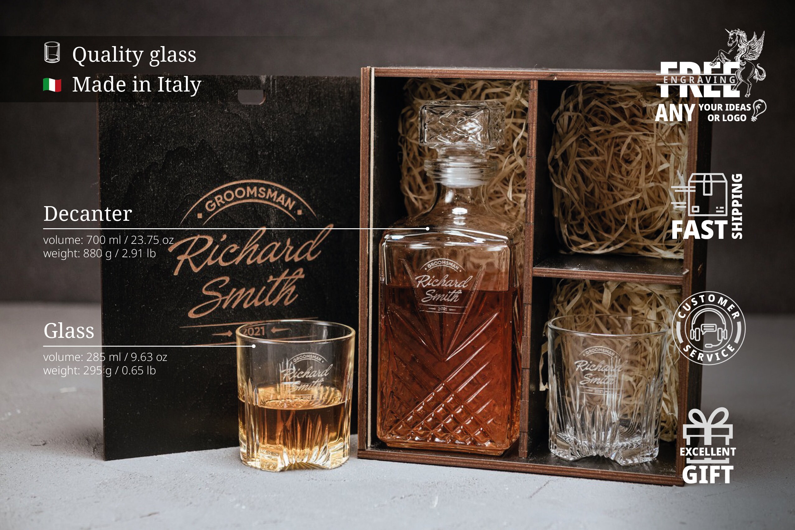 Personalized Decanter Set With Box Engraved Decanter Engraved Etsy