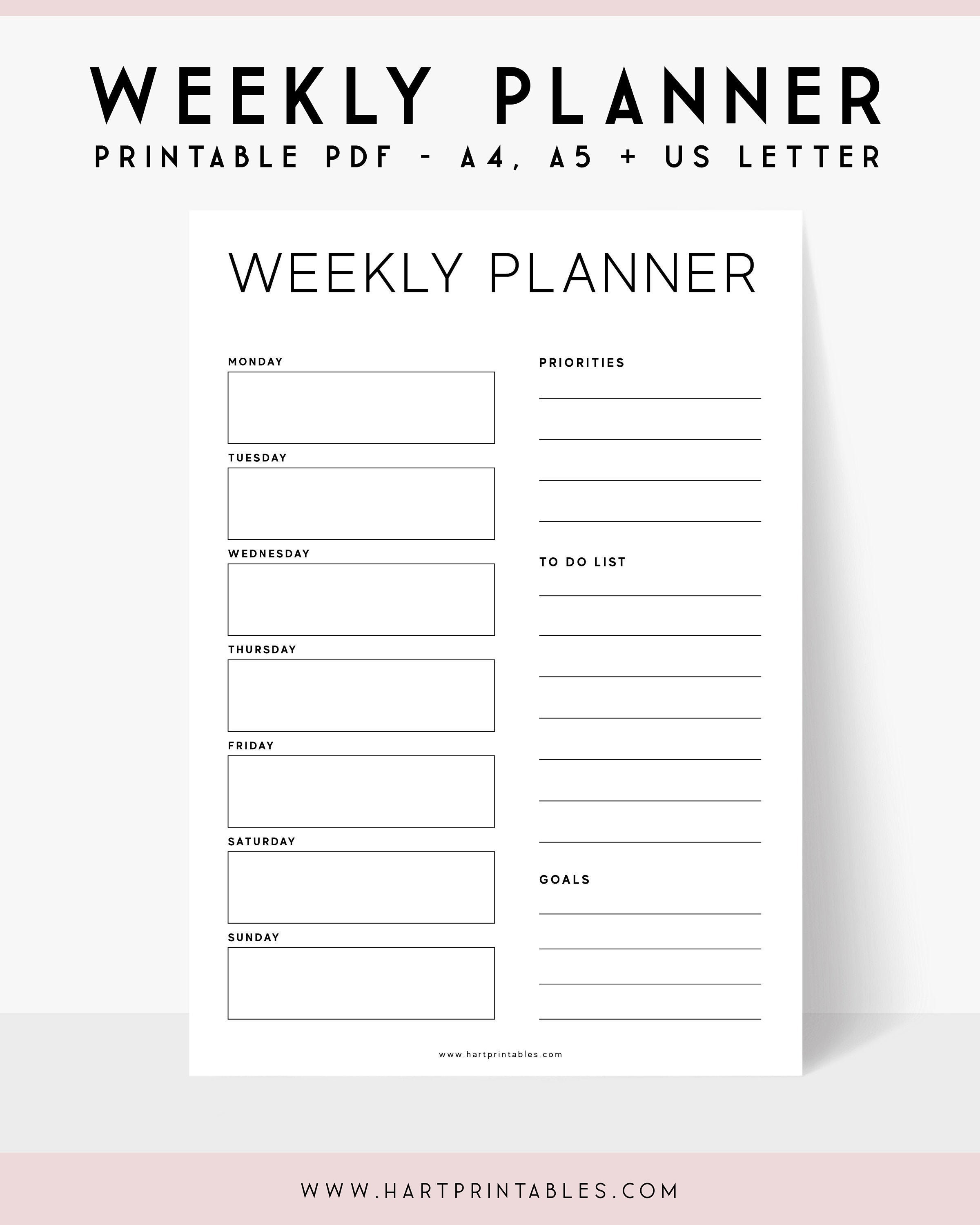 weekly planner printable routine chart minimalist a4 week