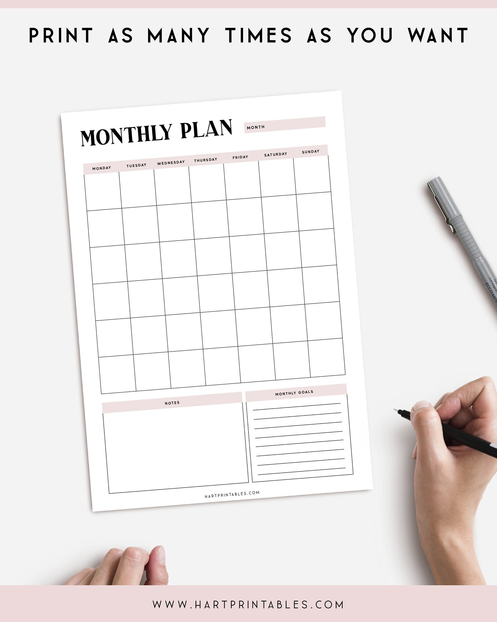 Monthly Planner Chart PRINTABLE Calendar A4 Month Plan 8x10 - Etsy México