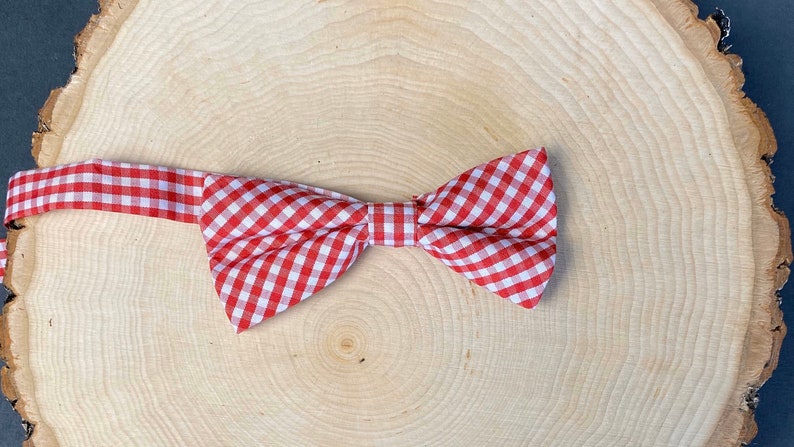Boys RedWhite Bow Ties Adjustable 5-12 Year Olds Dog Bow Ties Checkered Cotton Fabric Pets Bow Ties Double Layer Cats Bow Ties