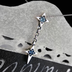 Starlight 430-D2, Cross Gemstone, Small Silver Dangle Earrings, Cross Dorp Earrings, Sterlingworth Kpop Unisex Studs, Women Mens Earrings