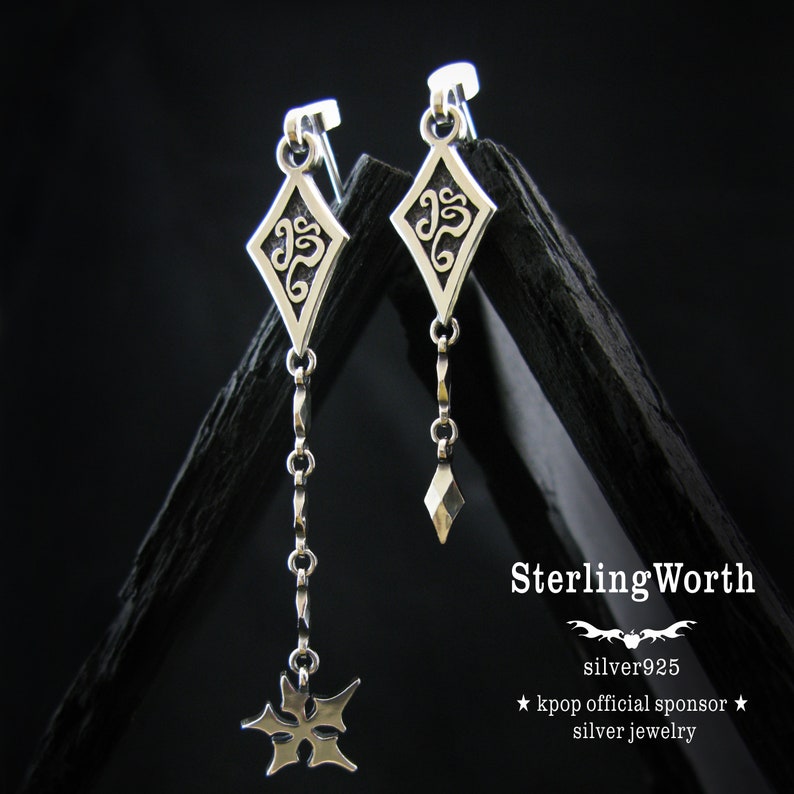 BT dia-DZ Unbalance Silver Dangle Earrings Women Mens Earrings Sterlingworth Kpop Unisex Studs Long Dorp Earrings