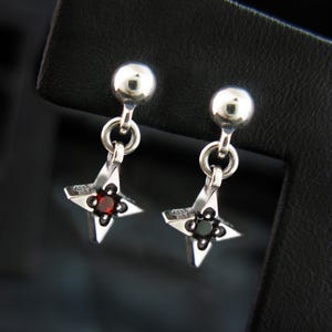 Starlight-D1, Cross Gemstone Small Silver Dangle Earrings, Mini Cross Drop Earrings, Couple Earrings, Unisex Studs, Women Mens Earrings