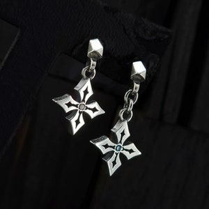 LichtB-DZ , Cross, Silver Dangle Earrings, Cross Drop Earrings, k-pop earrings, Unisex Studs, Women Vintage Ring, Mens Ring, Thumb Ring