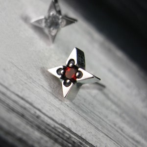 Starlight-S1 Cross Gemstone Small Earrings, Sterling Silver, Mini Cross Stud Earrings, Rustic Earrings, Unisex Studs, Women's Mens Earrings