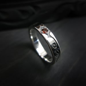 Meteor, Garnet, Wedding rings, Engagement rings, Couple rings, Sterling Silver Ring, men&#39;s rings, Unisex Ring, garnet, Wedding Band