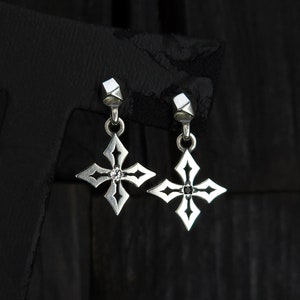 LichtB-D1 ,Cross, Silver Dangle Earrings, Cross Drop Earrings, k-pop earrings, Unisex Studs, Women Vintage Ring, Mens Ring, Thumb Ring