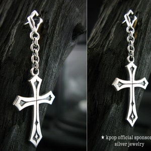 Frucht-F2 ,Flat Cross, Silver Dangle Earrings, Cross Drop Earrings, kpop earring,Unisex Studs, Women Vintage Ring, Mens Ring, Thumb Ring