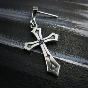 Frucht-J1, Blue sapphire, Silver Dangle Earrings, Cross Drop Earrings, k-pop earrings, Unisex Studs, Women's Vintage Ring, men's Ring,
