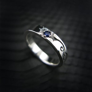 Meteoor, blauwe saffier, sterlingzilveren ring, herenring, uniseks ring, blauwe saffier, trouwringen, verlovingsringen, ringen voor koppels