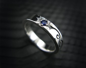Meteor, Blue sapphire, men's ring, Unisex, Wedding rings, Engagement, Couple, Valentine's Day, Engravable