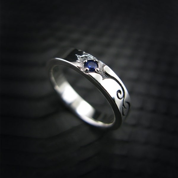 Meteor,Blue sapphire, Sterling Silver Ring, men ring, Unisex Ring, Blue sapphire, Wedding Band, Unique sivler ring, kpop ring