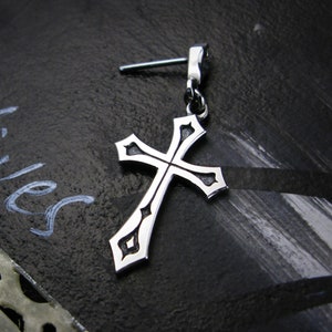 Frucht-F1 Flat Cross Silver Dangle Earrings, Cross Drop Earrings, Rustic Earrings,Unisex Studs, Women Vintage Ring, Mens Ring, Thumb Ring