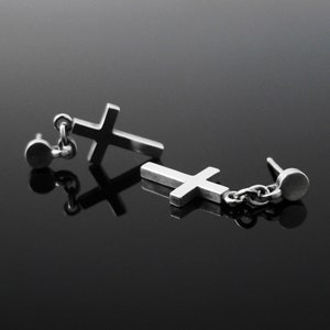 Naive Kreuz Kette Silber baumeln Ohrringe, kleine Kreuz Ohrringe, rustikale Ohrringe, Sterlingwort Kpop Unisex Ohrstecker, Herren Ohrringe