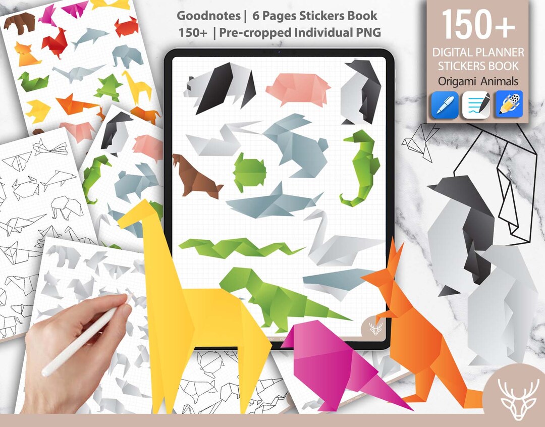 Origami Animals Digital Stickers: 150+ PNG Planner Stickers (goodnotes ...