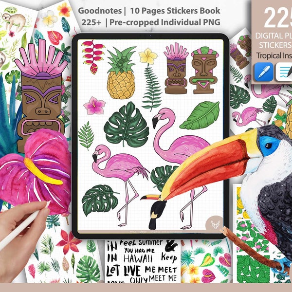 225+ Tropical summer l Pre-cropped Digital Planner PNG Stickers Bundle| Goodnotes Planner Digital Stickers | Journal Stickers